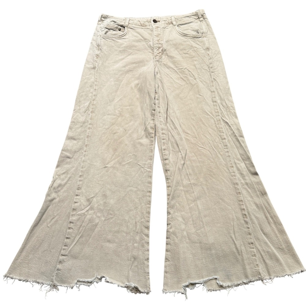 Y2K Pilcro Baggy Jeans Women's 30 Beige Anthropologie Flared Leg High Rise Retro